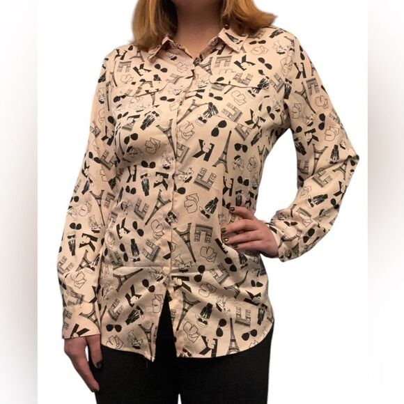 Karl Lagerfeld Paris Printed Button Front Blouse XL - Picture 2 of 10